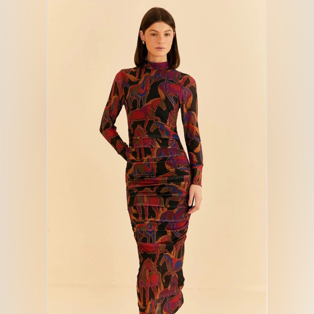 Black Wild Horses Tulle Midi Dress